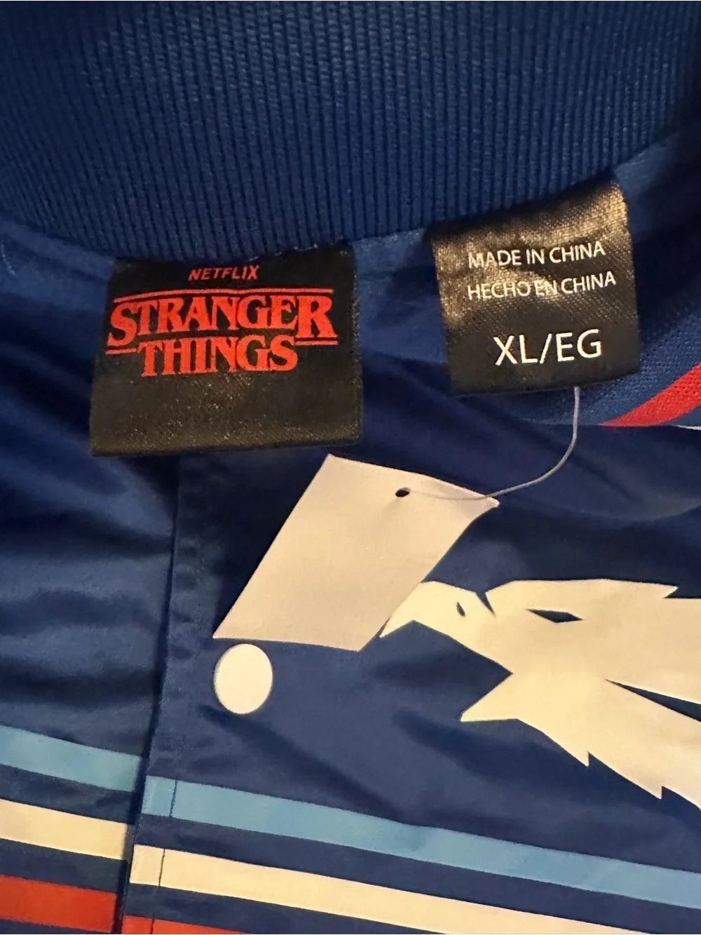 Stranger Things Men's Blue Bomber Jacket Snap Front Lined Pockets Size XL